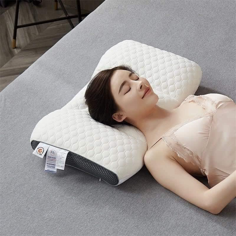 Gối Ngủ Chống Đau Cổ Vai Gáy Dệt Kim Lõi Bông Xơ, Gối Spa Chống Đau Mỏi Cổ Vai, Gối Cao Su Non Chống Ngáy Giảm Mệt Mỏi