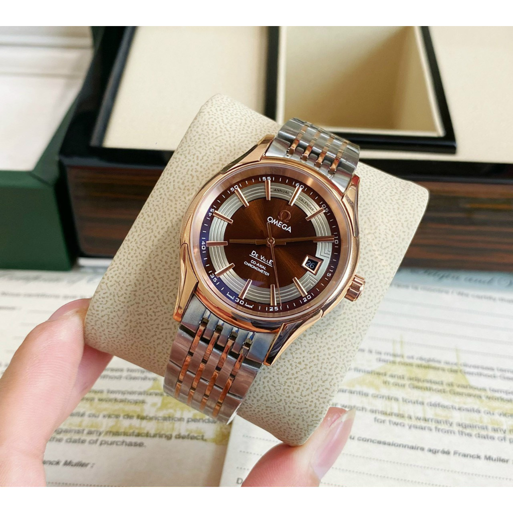 Đồng hồ Nam Omega 3kim mặt đơ mi vàng hồng máy nhật dòng cơ Automatic -40mm dây kim loại