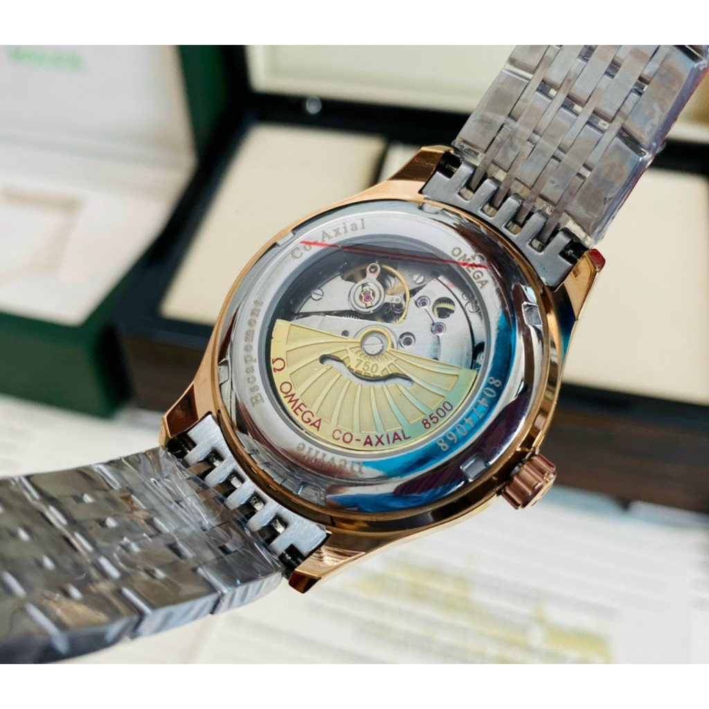 Đồng hồ Nam Omega 3kim mặt đơ mi vàng hồng máy nhật dòng cơ Automatic -40mm dây kim loại