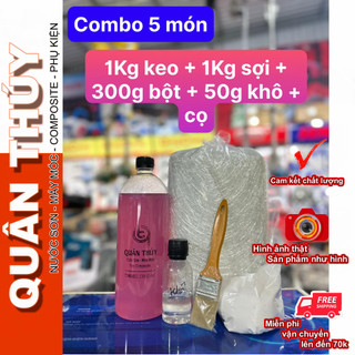 Combo nhựa composite - keo polyester resin 1kg nhựa và 1kg sợi thủy tinh, bột đá, cọ sơn .