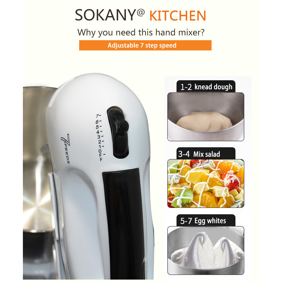 Máy Đánh Kem, Máy Trộn Bột Cầm Tay, Máy Đánh Trứng, Nhào Bột Bể Bàn Sokany CX-6620 Công Suất 250W Chậu 2 lít