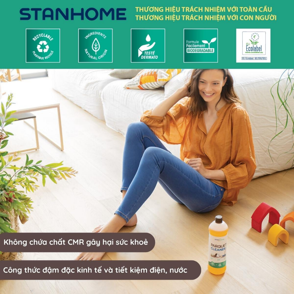 Nước Lau Sàn Gỗ Chuyên Dụng STANHOME Parquet Cleaner Khô Nhanh Không Cần Lau Lại Với Nước 1000ML