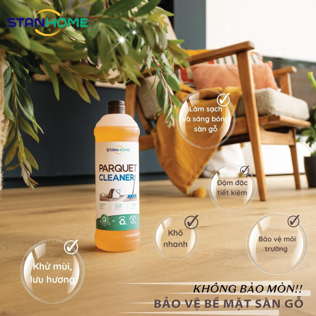 Nước Lau Sàn Gỗ Chuyên Dụng STANHOME Parquet Cleaner Khô Nhanh Không Cần Lau Lại Với Nước 1000ML