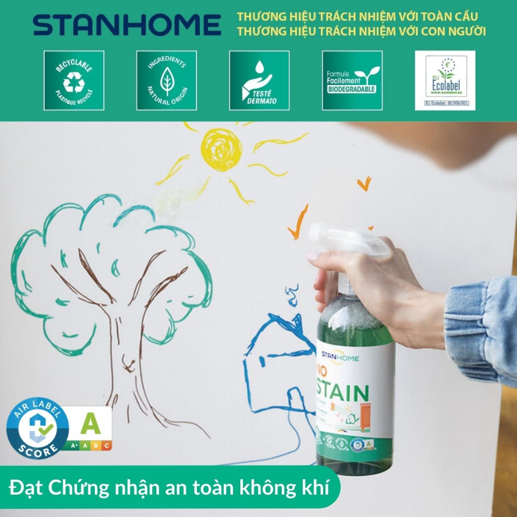 Nước Tẩy Rửa Đa Năng Trong Nhà STANHOME No Stain Loại Bỏ Các Vết Bẩn Trên Tường Như Mực Bút Chì Màu Kẹo Cao Su 500ML