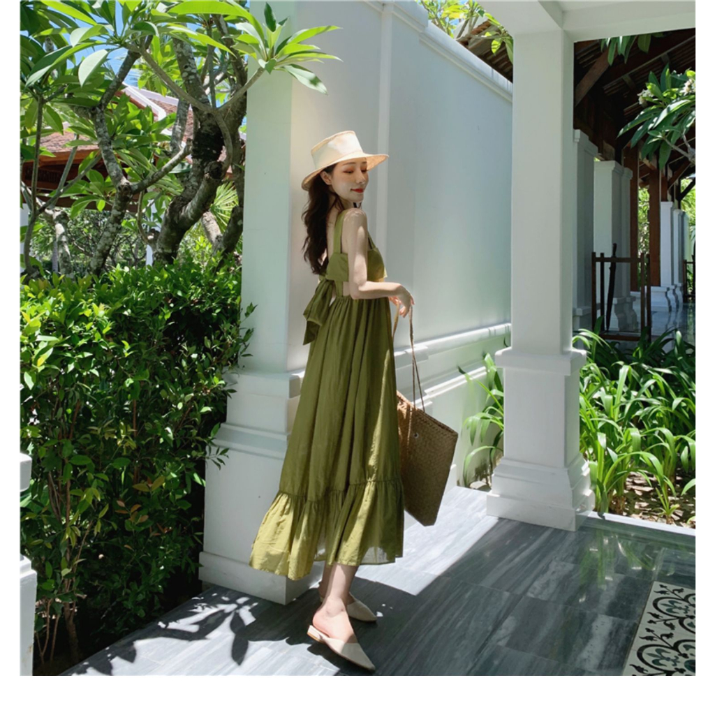 Váy maxi thô dáng babydoll suông dài nơ lưng cực xinh - MS230