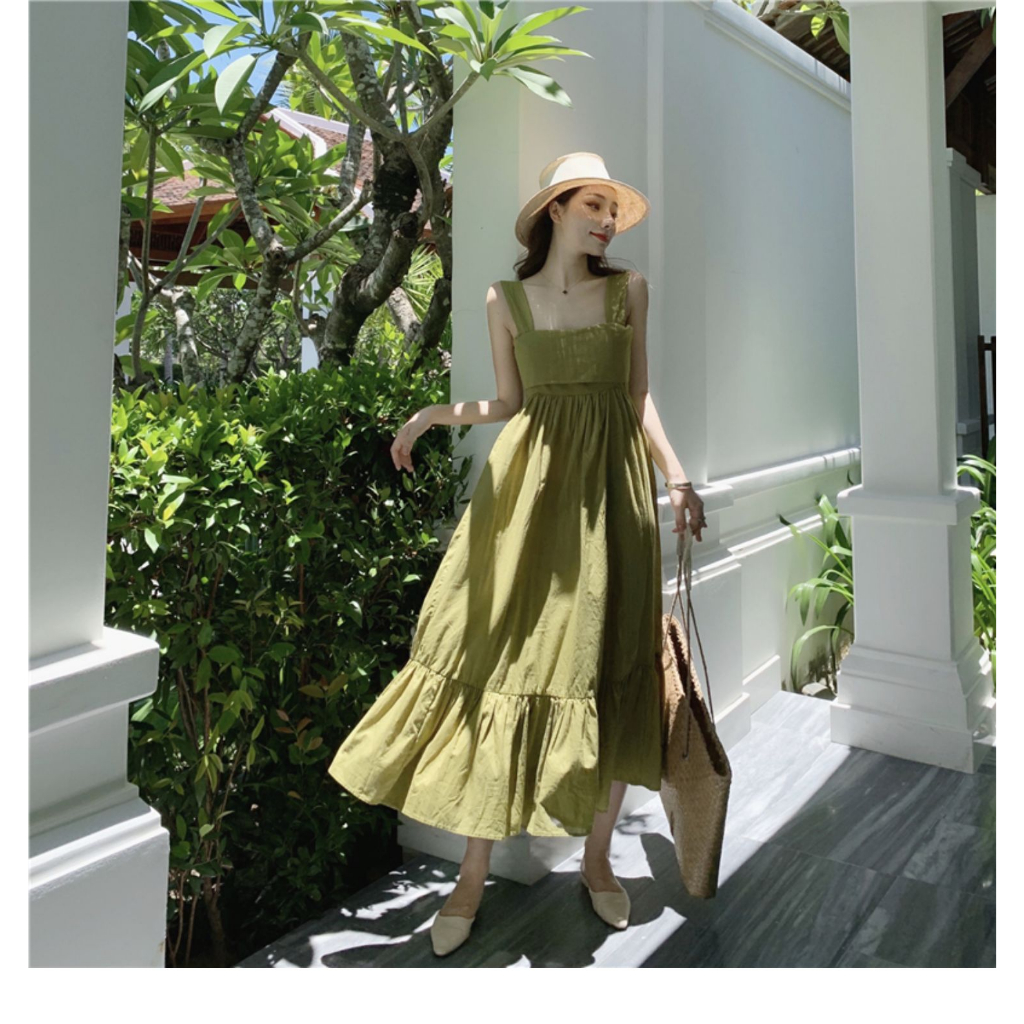 Váy maxi thô dáng babydoll suông dài nơ lưng cực xinh - MS230