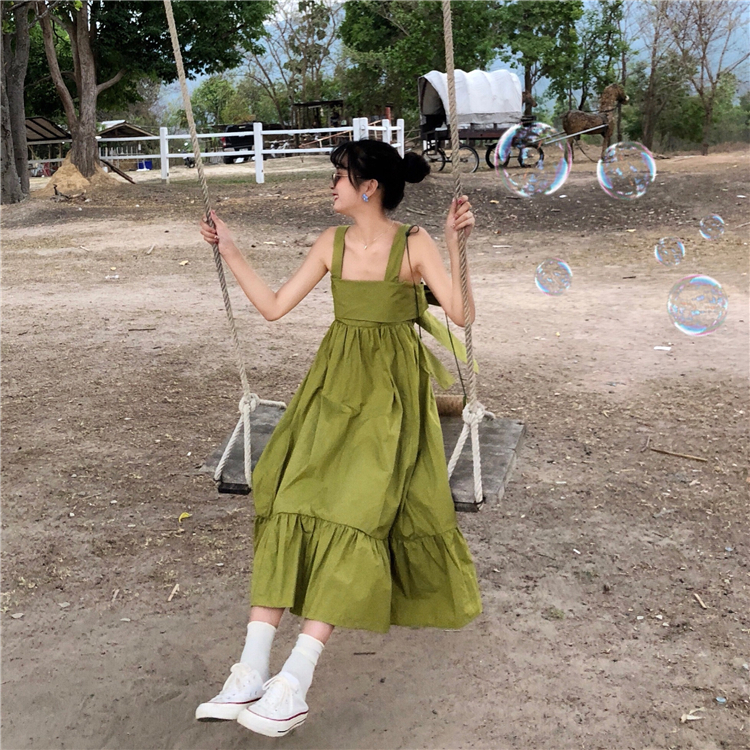 Váy maxi thô dáng babydoll suông dài nơ lưng cực xinh - MS230