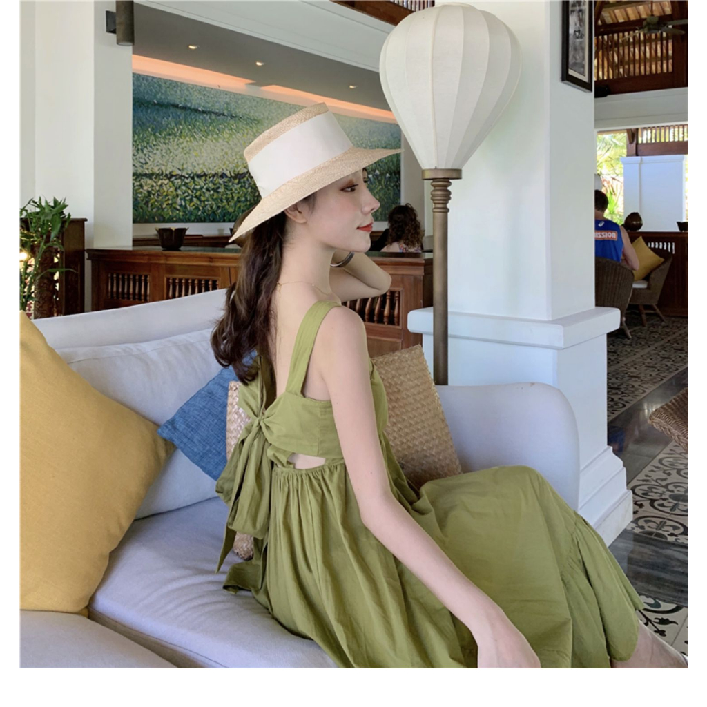 Váy maxi thô dáng babydoll suông dài nơ lưng cực xinh - MS230