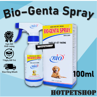 Bio Genta Spray 100ml - Dung Dịch Xịt Sát Trùng Vết Thương Chó, Mèo, Heo, Bò, ...