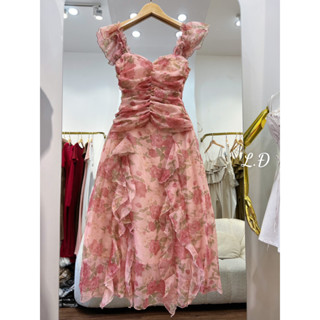 Đầm maxi hoa tay cánh tiên rúm ngực phối tà bèo Datasco