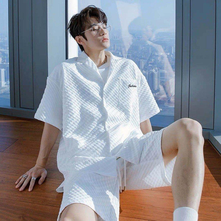 Bộ sơ mi nam chất liệu kaki xốp JULIDO vân nổi