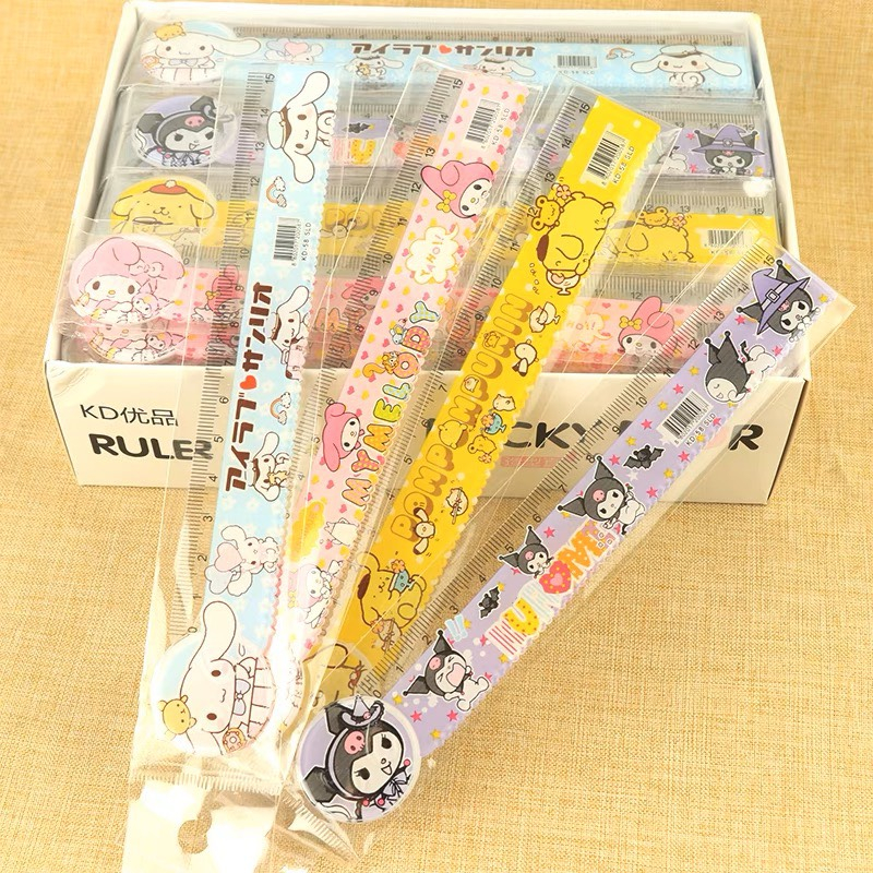 Thước Kẻ 15cm Cute Đa Năng Đo Toán Hình Học Kuromi Các Loại Timo VPK53