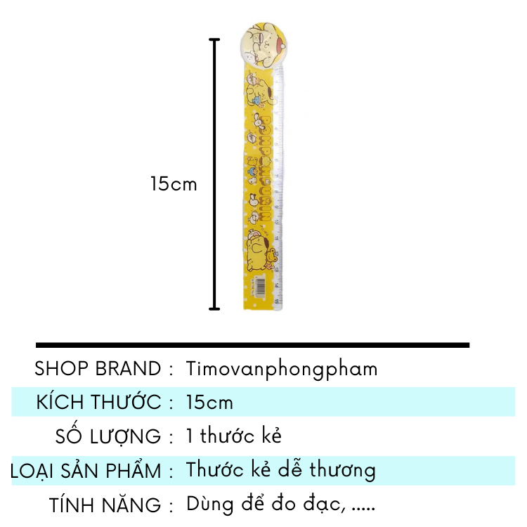Thước Kẻ 15cm Cute Đa Năng Đo Toán Hình Học Kuromi Các Loại Timo VPK53
