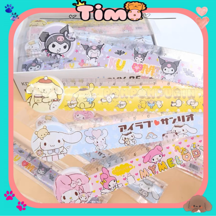 Thước Kẻ 15cm Cute Đa Năng Đo Toán Hình Học Kuromi Các Loại Timo VPK53