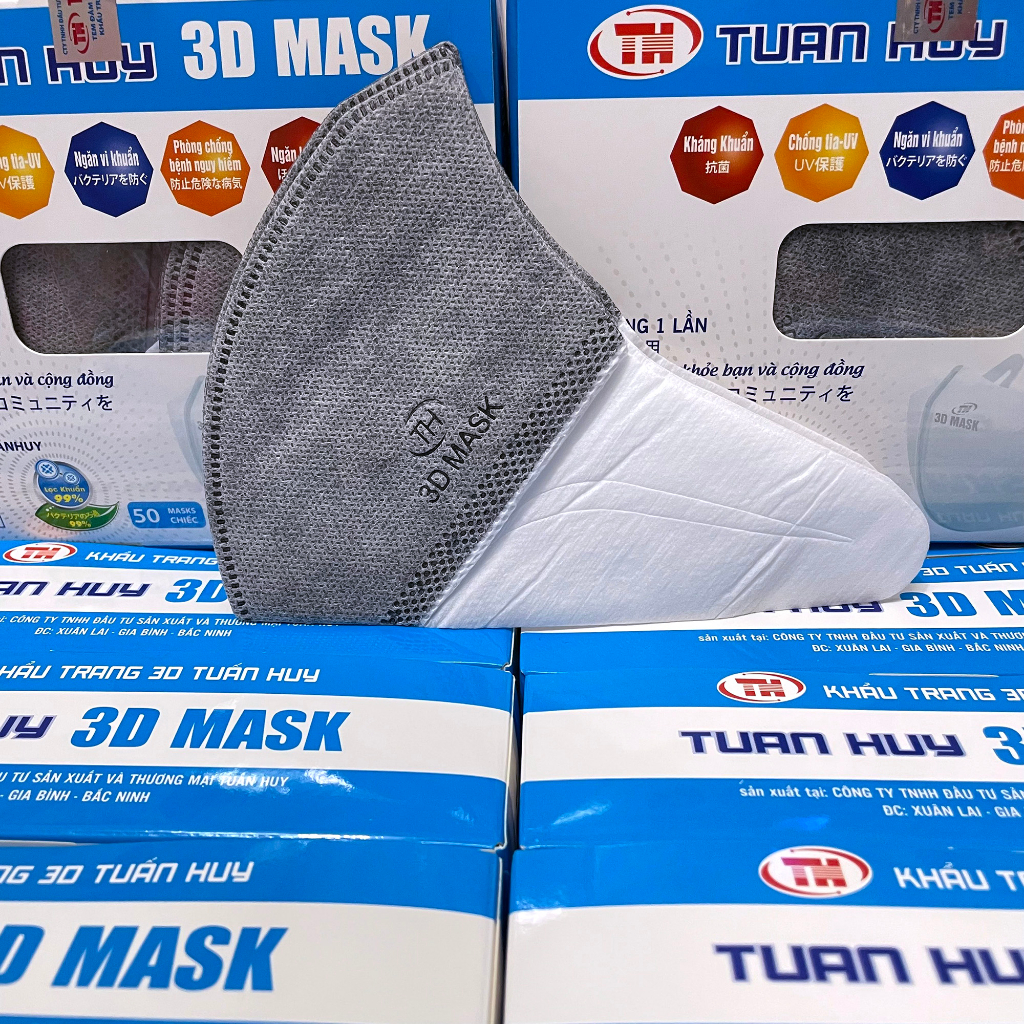 Hộp 50 chiếc khẩu trang 3D mask màu XÁM