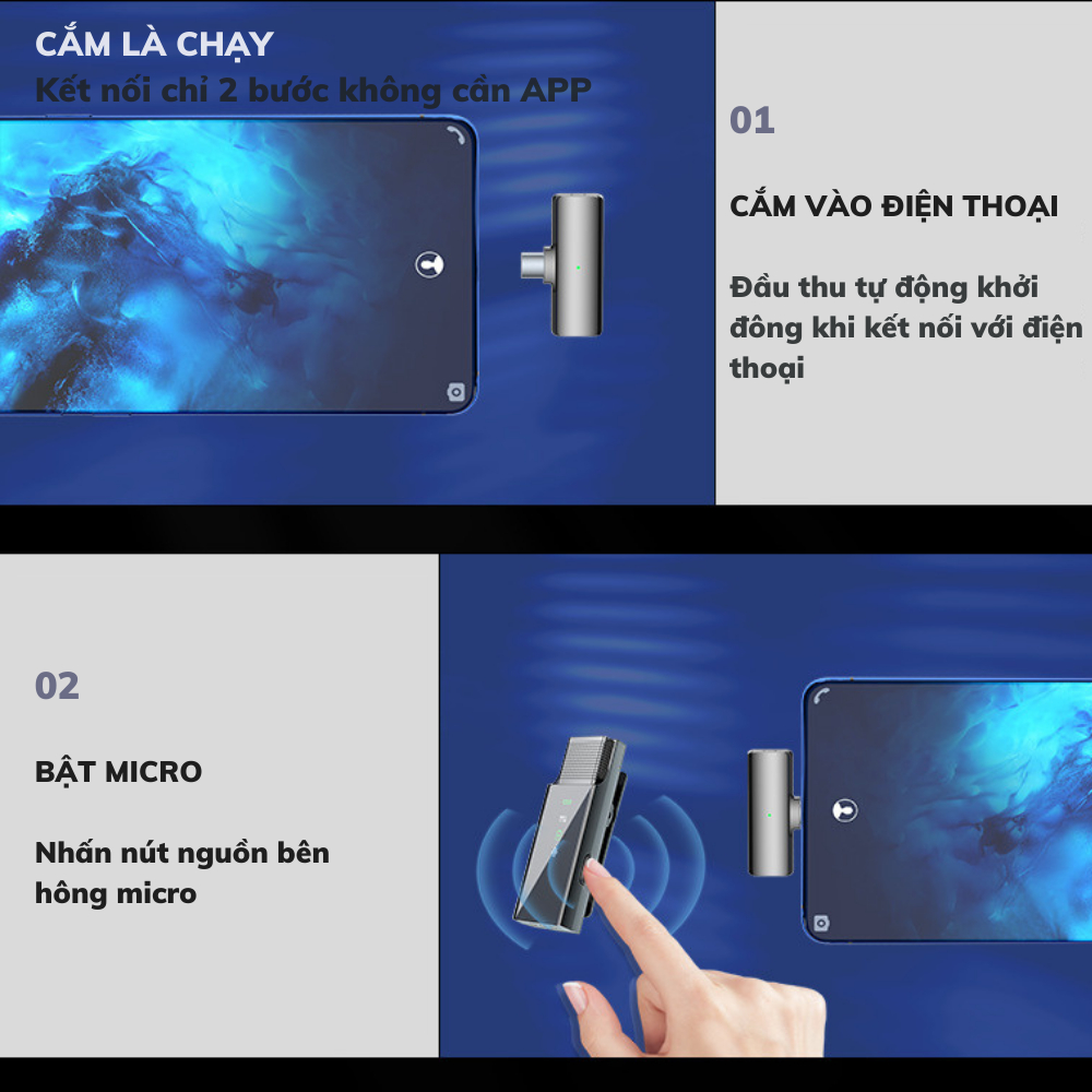 Micro thu âm mic không dây điện thoại cài áo khử nhiễu chống ồn nhỏ gọn ICHECO MC22