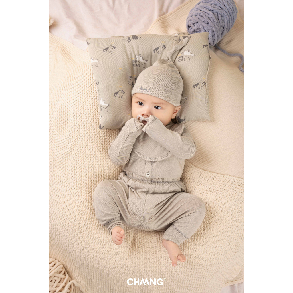 Chaang bộ dài tay cúc giữa Mèo Chaang cho bé sơ sinh SS23
