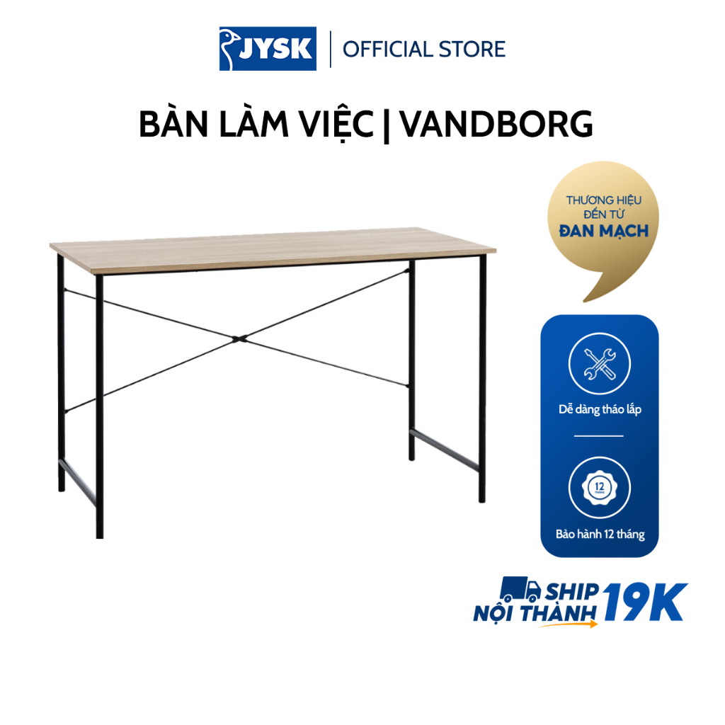 Bàn làm việc | JYSK Vandborg | gỗ công nghiệp khung kim loại xám/đen | 120x75x60cm