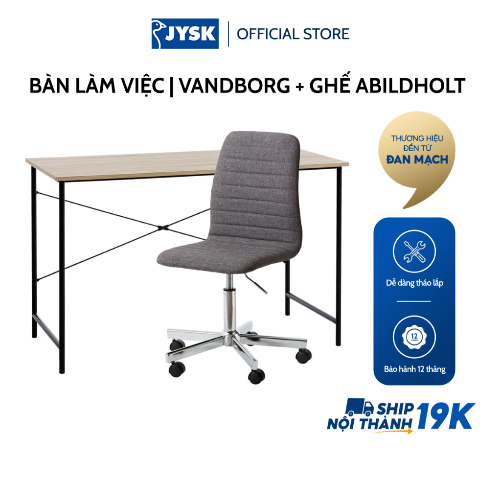 Bộ Bàn làm việc | JYSK Vandborg và ghế Abildholt | sồi/đen | xám