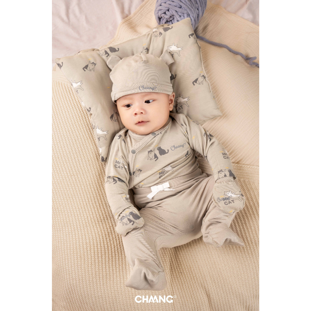 Chaang bộ dài tay cúc giữa Mèo Chaang cho bé sơ sinh SS23