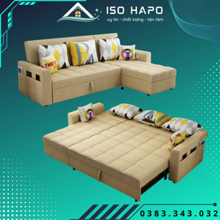 Ghế Sofa Giường Chữ L đa năng thông minh, sofa khung gỗ tự nhiên góc el thiết kế thông minh kéo ra thành sofa giường