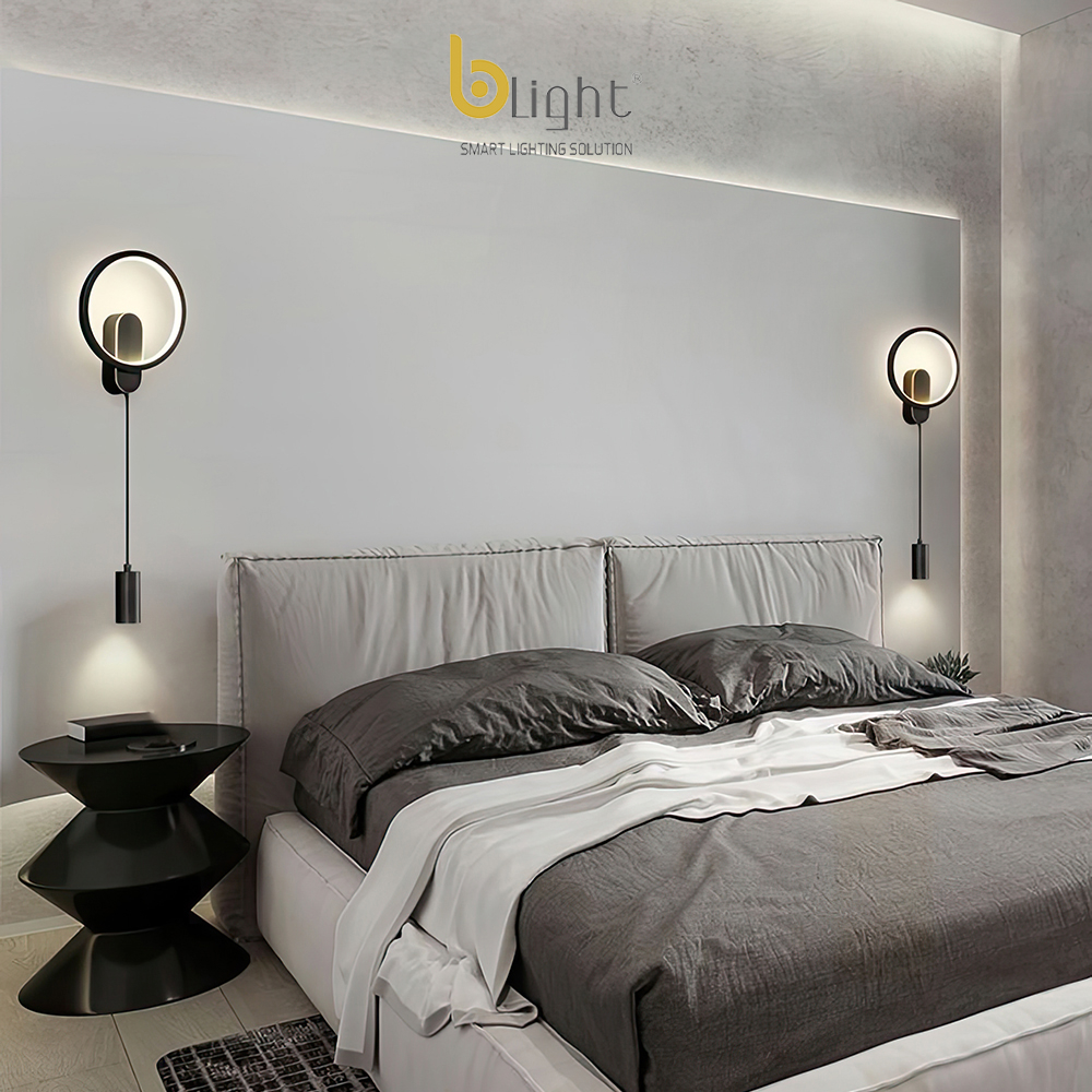 Đèn gắn tường led BLIGHT LED 3 màu ánh sáng phong cách hiện đại C02 3CĐ D200*H100mm BL màu đen