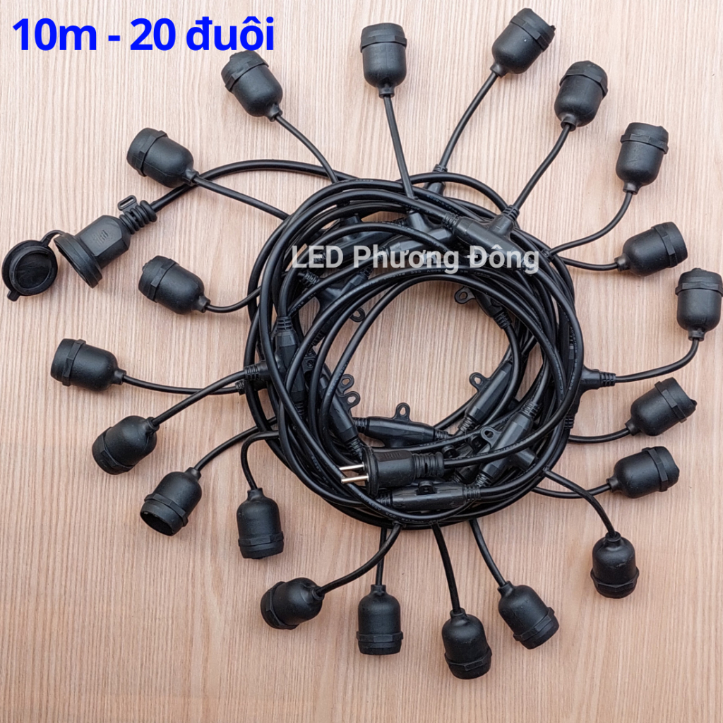 Dây đuôi đèn kín nước trang trí ngoài trời 220V _ 5m-10 đuôi/ 10m-15 đuôi/ 10m-20 đuôi
