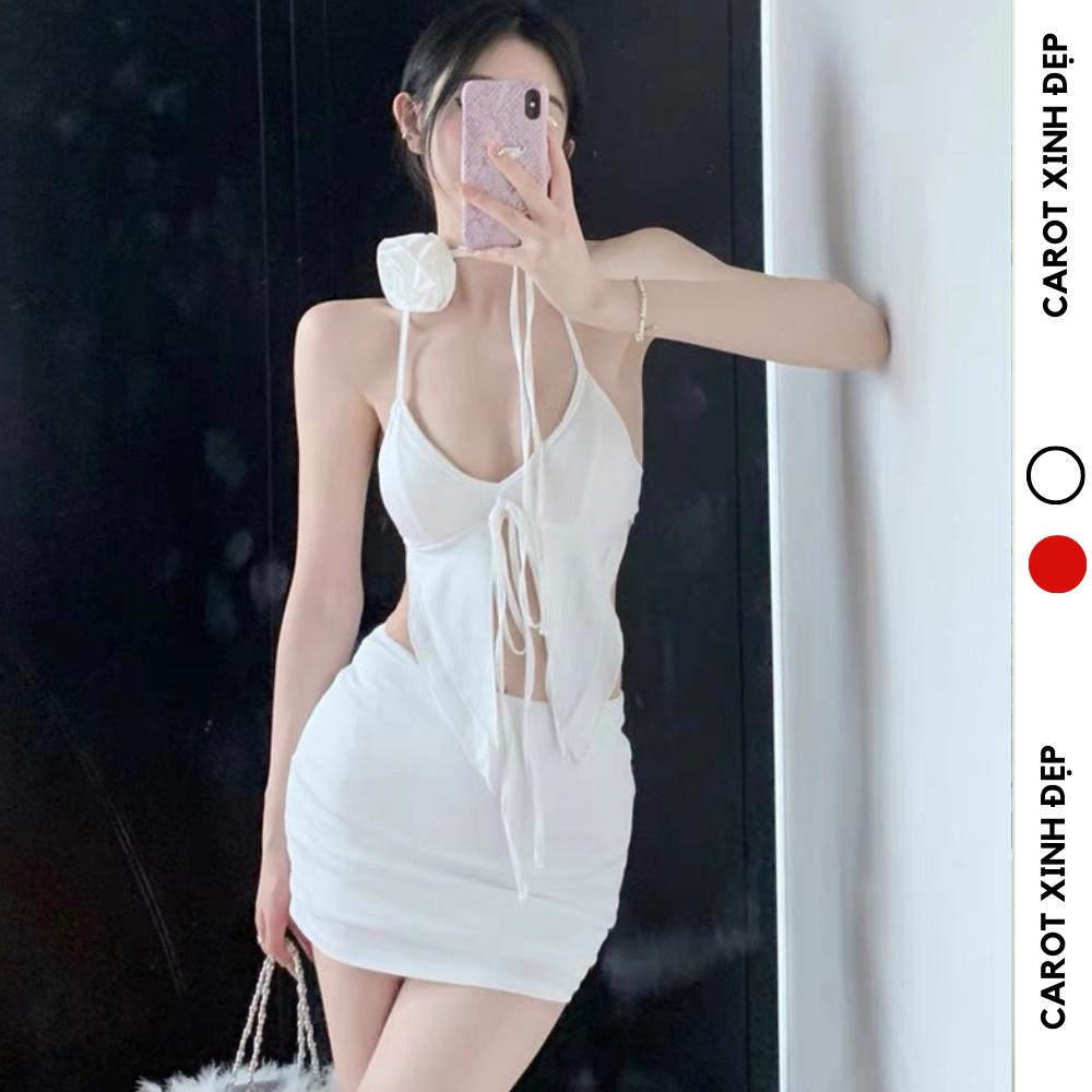 Áo croptop kiểu vạt nhọn thun cột dây thiết kế khoét ngực cá tính, sang chảnh sexy đi chơi, đi du lịch biển chụp hình