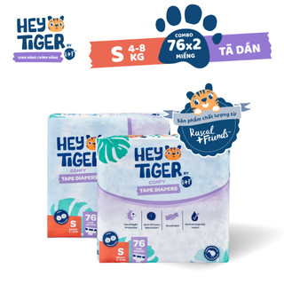 Combo 2 tã/bỉm dán hey tiger jumbo size s 4-8kg 76 miếng x2 bịch