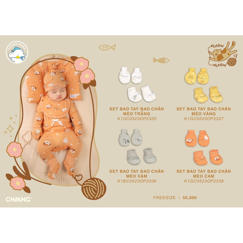 Chaang Set bao tay chân sơ sinh Mèo con AW2023D08