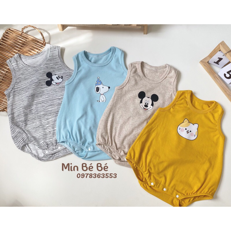 Body sát nách cotton in hình mickey cho bé trai, bé gái