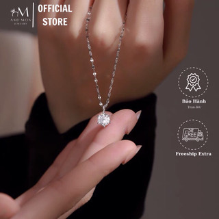 Dây chuyền bạc nữ Ami Mon kiểu dáng thanh lịch mặt đính đá dây xoắn bạc 925 phong cách hàn quốc
