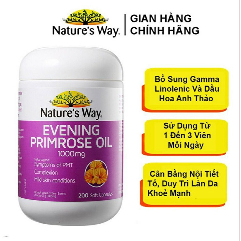 [ hsd 2026] NATURE WAY Tinh dầu hoa anh thảo Nature Way Evening Primrose Oil 1000mg 200 viên cân bằng nội tiết tố nữ