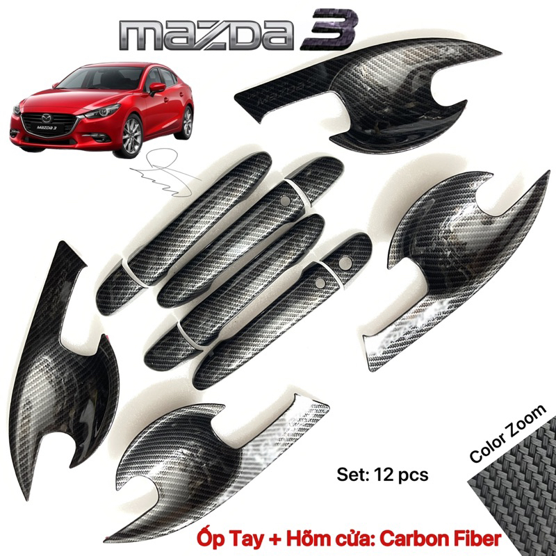Ốp tay cửa Ốp Hõm cửa Ốp chén cửa Mazda3 Mazda 3 2015 2016 2017 2018 2019 Carbon