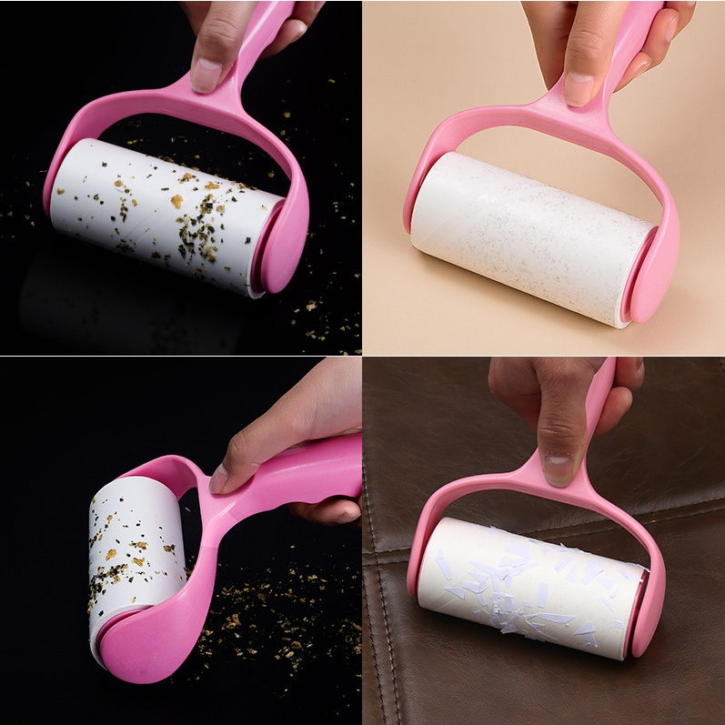 Cây Lăn Bụi Làm Sạch Quần Áo Ga Giường, Sofa, Lông Chó Mèo Có Cán Dài Silicone Đa Năng Kèm 2 Cuộn Thay Thế