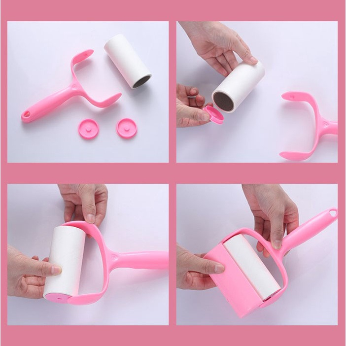 Cây Lăn Bụi Làm Sạch Quần Áo Ga Giường, Sofa, Lông Chó Mèo Có Cán Dài Silicone Đa Năng Kèm 2 Cuộn Thay Thế