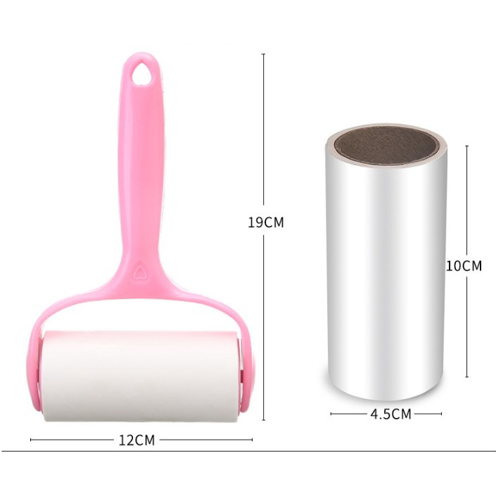 Cây Lăn Bụi Làm Sạch Quần Áo Ga Giường, Sofa, Lông Chó Mèo Có Cán Dài Silicone Đa Năng Kèm 2 Cuộn Thay Thế