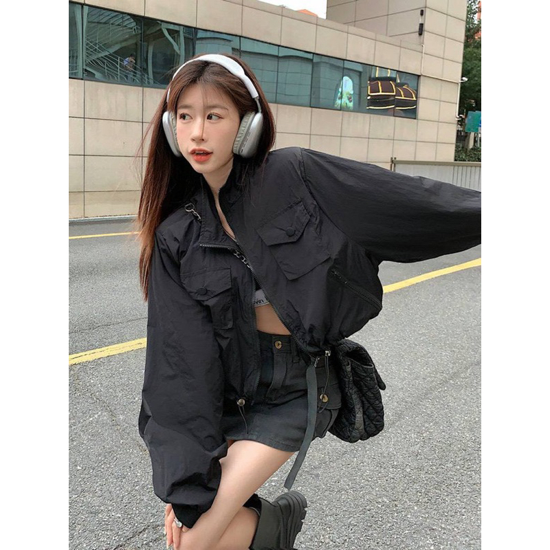 (CHÍNH CHỦ - ĐỘC QUYỀN ) Áo khoác dù nữ dáng lửng Túi Hộp cá tính Ulzzang phối khoá chất dù 2 lớp dày dặn