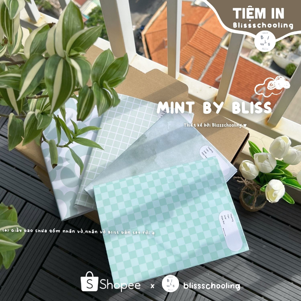 MINT BY BLISS | Giấy Bao Tập, Bao Vở, Bao Sách Giáo Khoa, Style Hàn Quốc, Màu Pastel Xanh Mint, Bạc Hà | Đọc kĩ mô tả