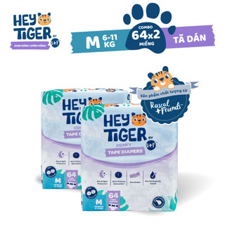 Combo 2 tã/bỉm dán hey tiger jumbo size m 64 miếng x2 bịch