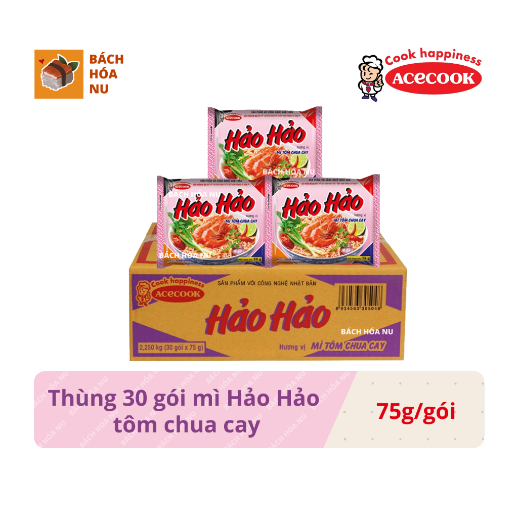 Thùng 30 gói mì Hảo Hảo vị tôm chua cay 75gr