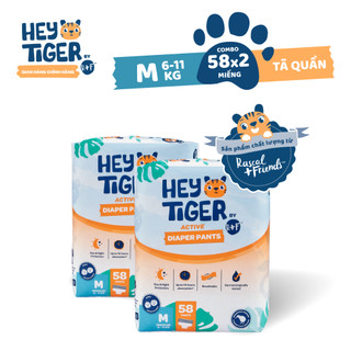 Combo 2 tã/bỉm quần hey tiger jumbo size m 58 miếng x2 bịch