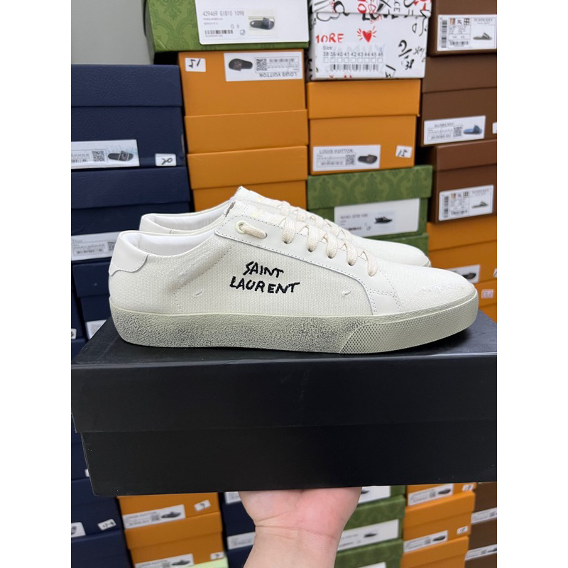 - Giày Sneaker Y.S.L Clasic Thêu Chữ Bụi Bặm Cao Cấp, Giày Sneaker Nam Nữ Y.S.L Full Box