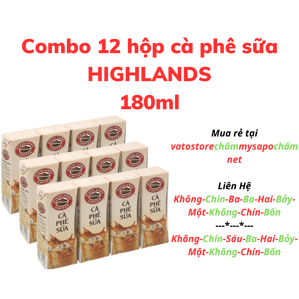 Thùng 48 hộp cà phê sữa HIGHLANDS 180ml / Combo 12 hộp cà phê sữa HIGHLANDS 180ml
