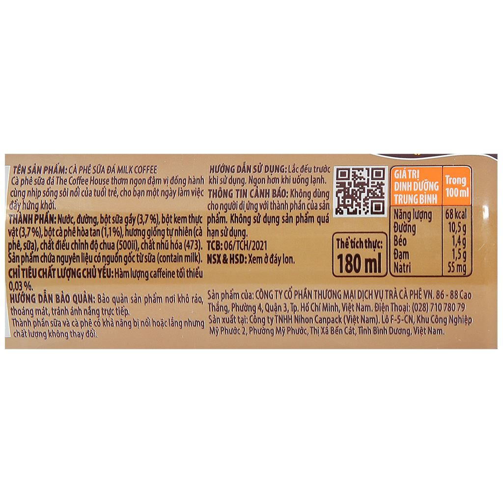Thùng 24 lon cà phê sữa THE COFFEE HOUSE sữa đá 240ml / Lốc 6 lon cà phê sữa THE COFFEE HOUSE sữa đá 240ml