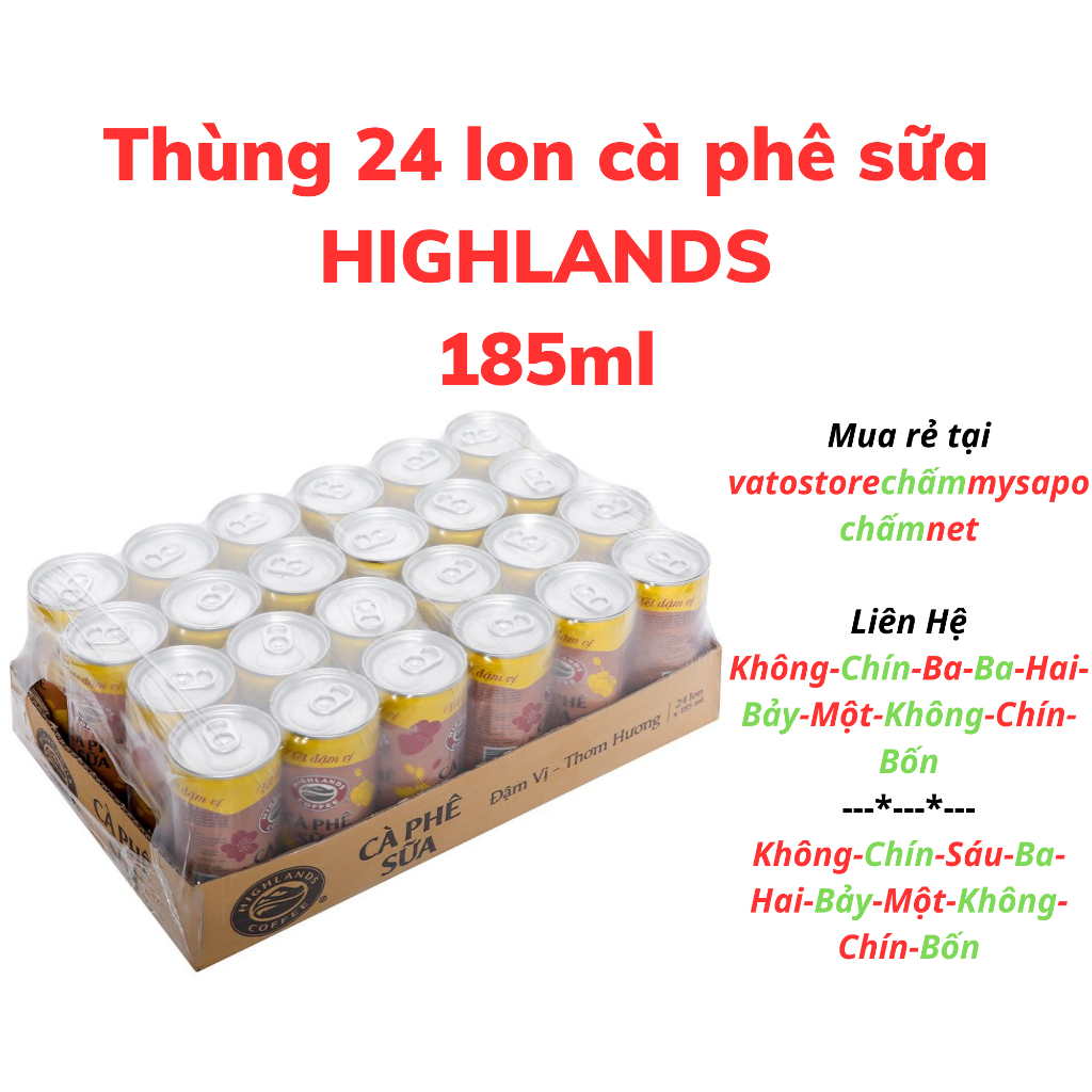 Thùng 24 lon cà phê sữa HIGHLANDS 185ml / Lốc 6 lon cà phê sữa HIGHLANDS 185ml