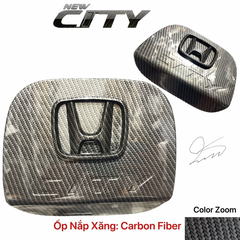 Ốp nắp bình xăng Honda City 2015 - 2020 Mạ + Caarbon phụ kiến dán trang trí xe