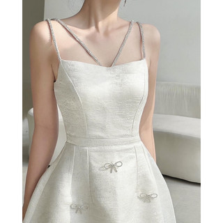 Đầm dự tiệc dây đá đính nơ tafta vân đá