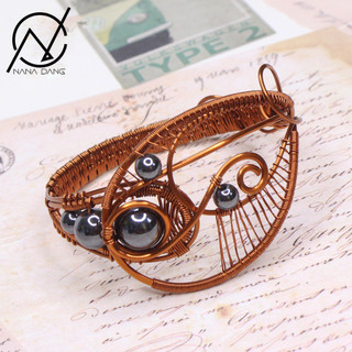 [ CHAKRA LUÂN XA ] Vòng tay đá Hematite tự nhiên đồng uốn đẹp lạ hỗ trợ Thiền Định, Thanh Tẩy