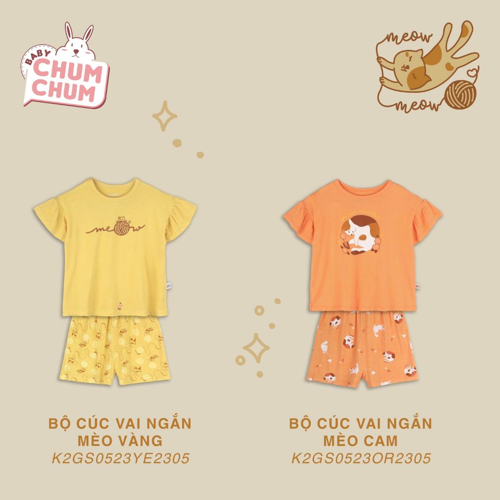 Bộ Cúc Vai Ngắn Mèo Cho Bé Gái CHAANG AW23D8